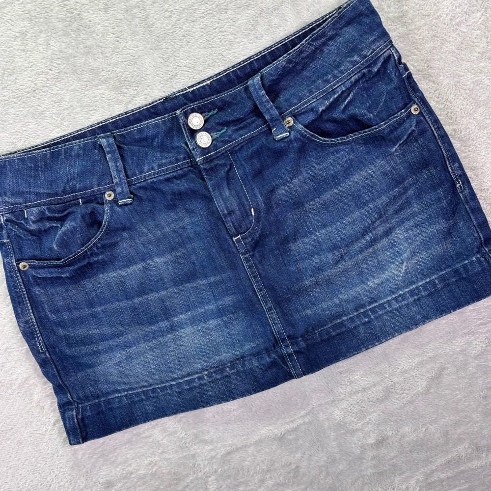American Eagle Women Skirt 8 Blue Dark Wash Low Rise Denim Mini 1206-1332606603